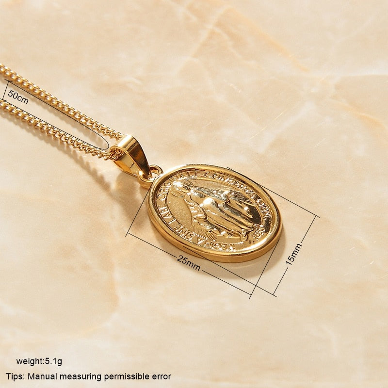 SOMMAR Hot 2020 Gold Vermeil Neutral necklaces &amp; pendants Holy Mother of God Golden religious pattern choker summer jewelry
