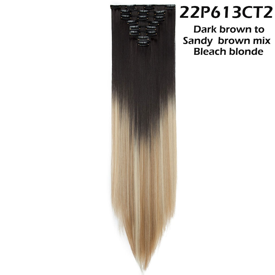 S-noilite Synthetic Pcs/set Long Straight Clip In On Hair Extensions Black Brown Red Pink Purple Fake Hairpieces For Women