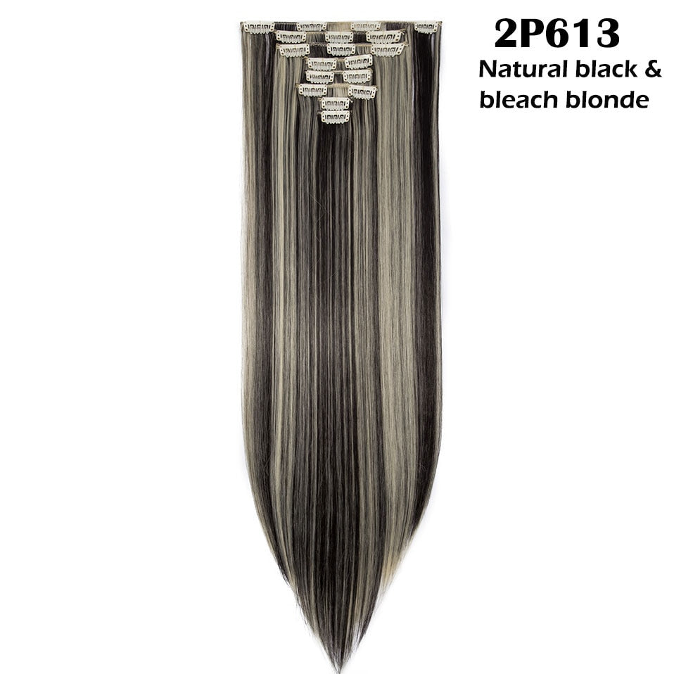S-noilite Synthetic Pcs/set Long Straight Clip In On Hair Extensions Black Brown Red Pink Purple Fake Hairpieces For Women