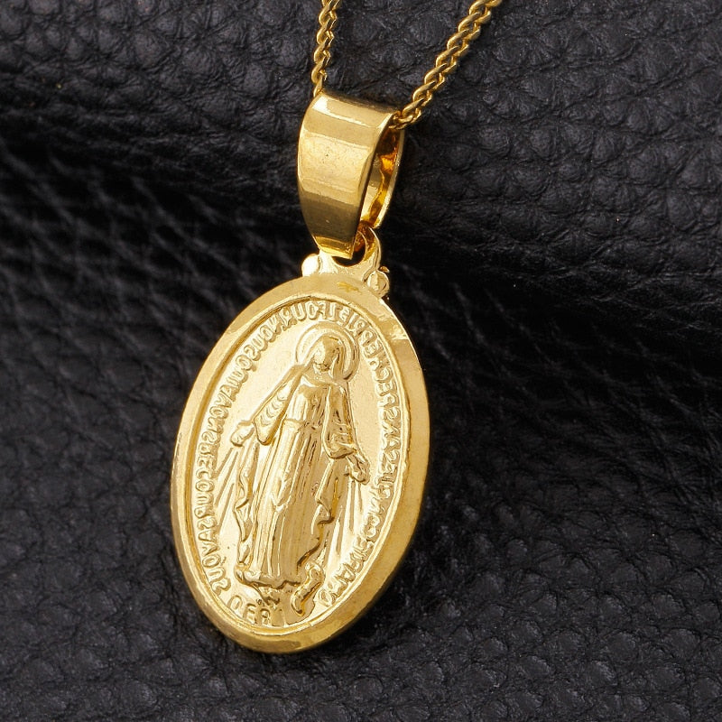 SOMMAR Hot 2020 Gold Vermeil Neutral necklaces &amp; pendants Holy Mother of God Golden religious pattern choker summer jewelry