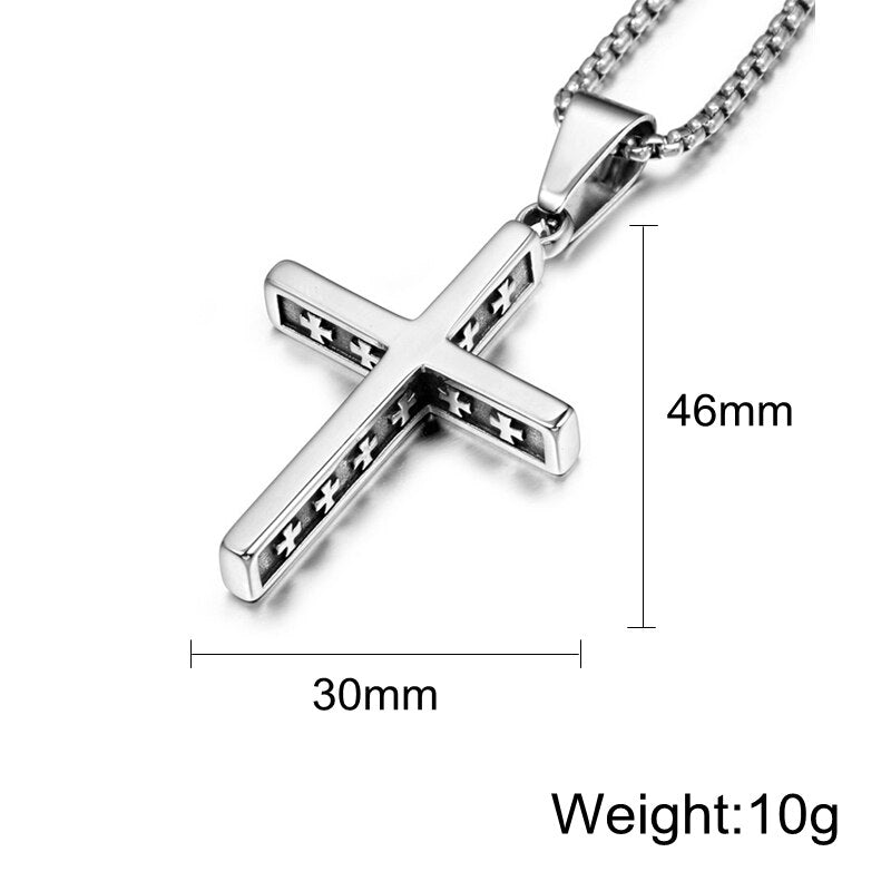 EyeYoYo Stainless Steel Vintage Cross Pendant Necklace Men Religious Delicate Necklace Personality Jewelry
