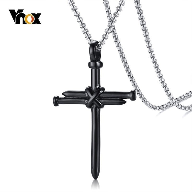 Vnox Stylish Nail Cross Pendant Necklace for Men,Stainless Steel Religious Jewelry Punk Christian Prayer Male Collars