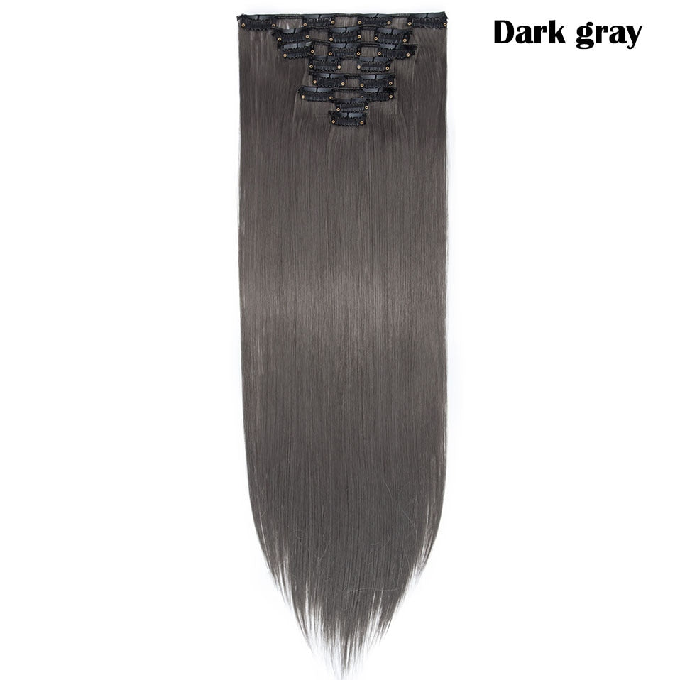 S-noilite Synthetic Pcs/set Long Straight Clip In On Hair Extensions Black Brown Red Pink Purple Fake Hairpieces For Women