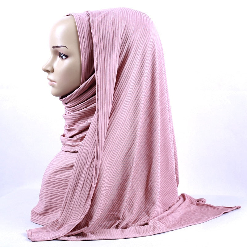 Fashion Pleated Stripe Scarf Women Muslim Jersey Hijabs Shawl hijeb femme Africa Headband Long Islam Underscarf Sjaal Bufandas