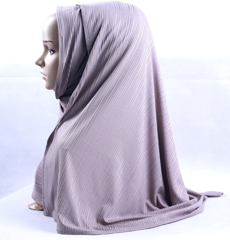 Fashion Pleated Stripe Scarf Women Muslim Jersey Hijabs Shawl hijeb femme Africa Headband Long Islam Underscarf Sjaal Bufandas
