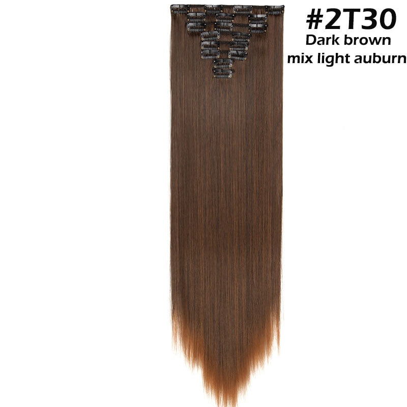 S-noilite Synthetic Pcs/set Long Straight Clip In On Hair Extensions Black Brown Red Pink Purple Fake Hairpieces For Women