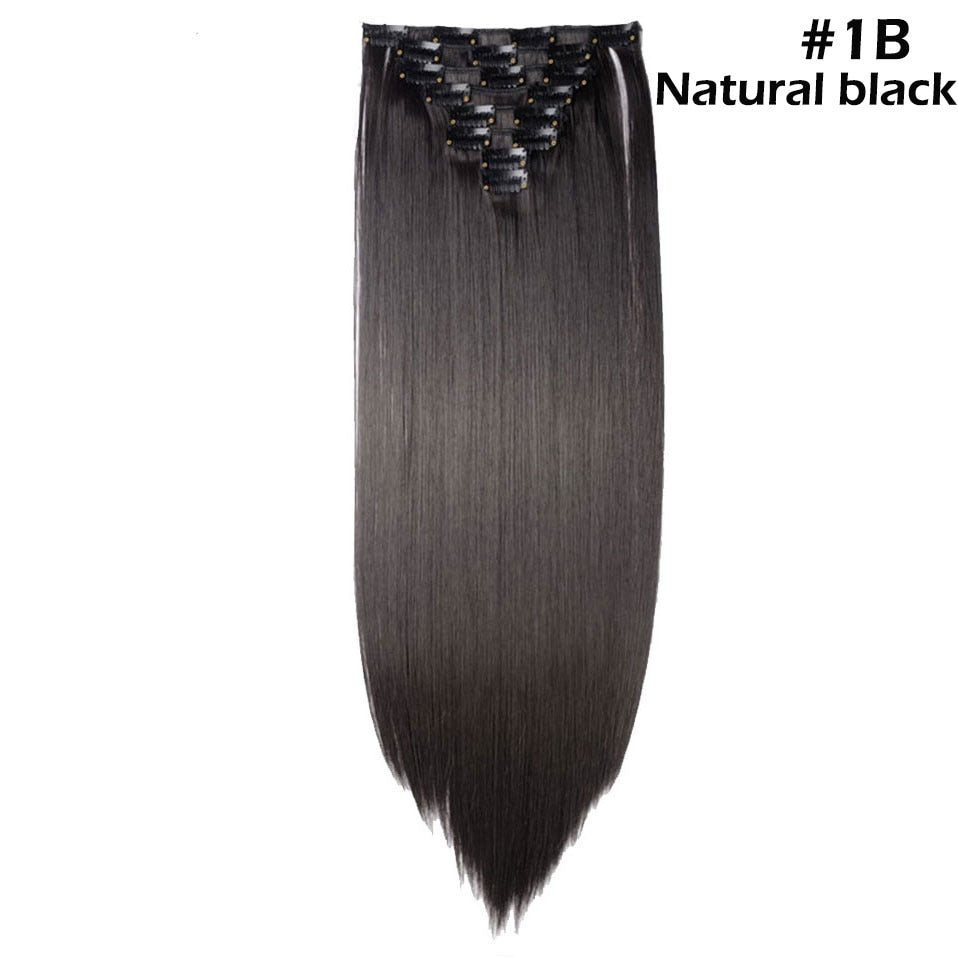 S-noilite Synthetic Pcs/set Long Straight Clip In On Hair Extensions Black Brown Red Pink Purple Fake Hairpieces For Women
