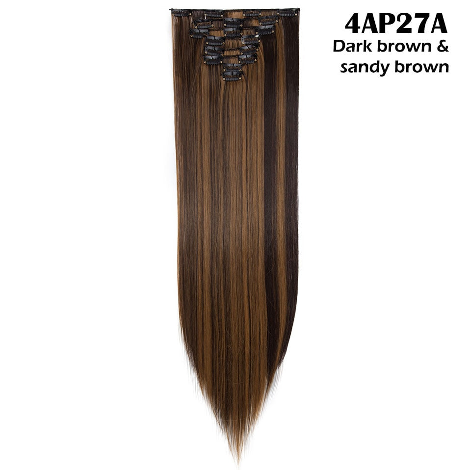 S-noilite Synthetic Pcs/set Long Straight Clip In On Hair Extensions Black Brown Red Pink Purple Fake Hairpieces For Women