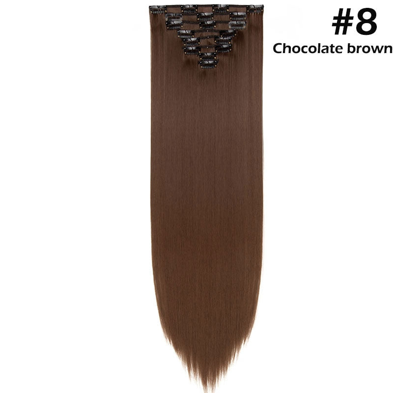 S-noilite Synthetic Pcs/set Long Straight Clip In On Hair Extensions Black Brown Red Pink Purple Fake Hairpieces For Women