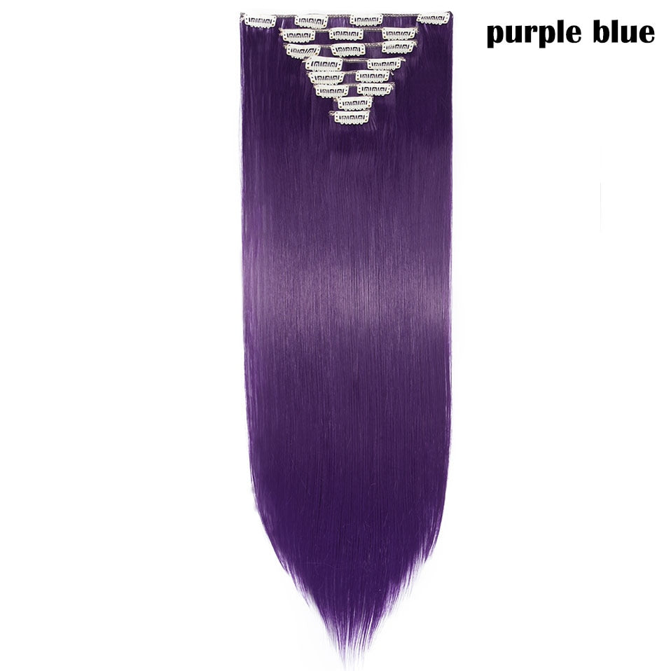S-noilite Synthetic Pcs/set Long Straight Clip In On Hair Extensions Black Brown Red Pink Purple Fake Hairpieces For Women