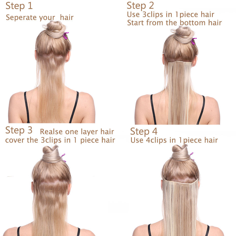 S-noilite Synthetic Pcs/set Long Straight Clip In On Hair Extensions Black Brown Red Pink Purple Fake Hairpieces For Women
