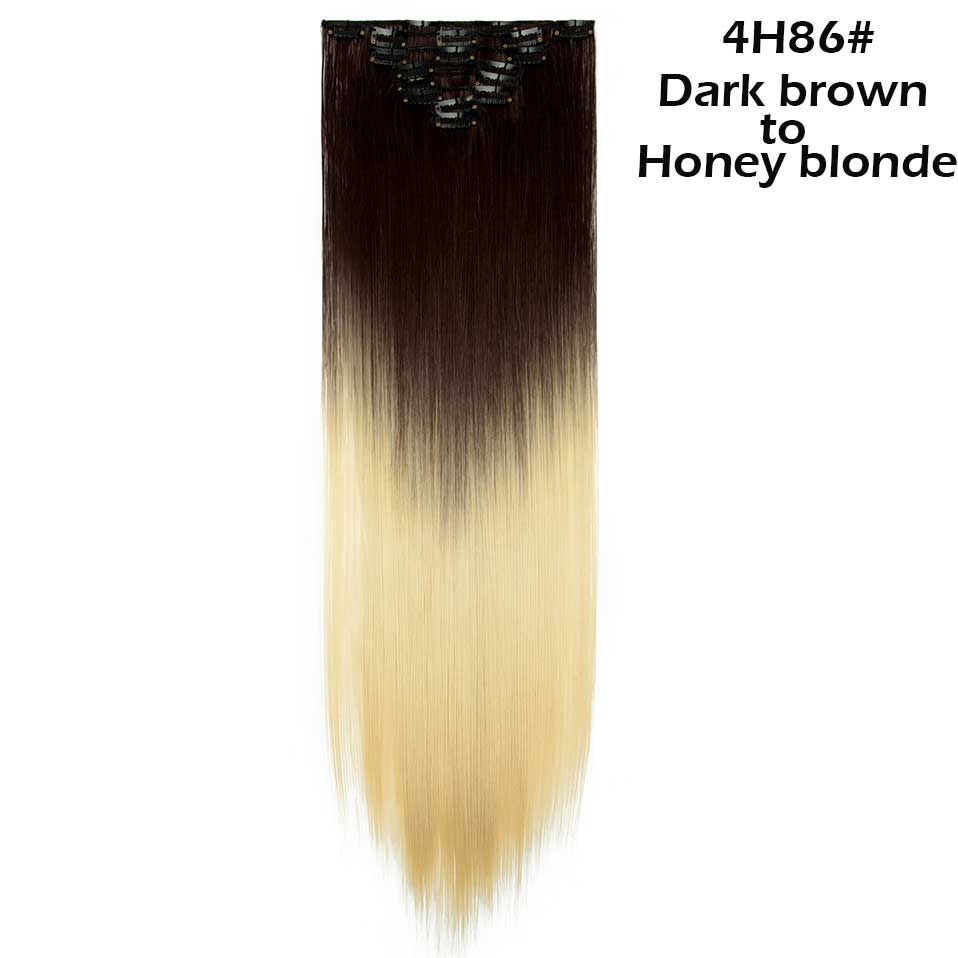 S-noilite Synthetic Pcs/set Long Straight Clip In On Hair Extensions Black Brown Red Pink Purple Fake Hairpieces For Women