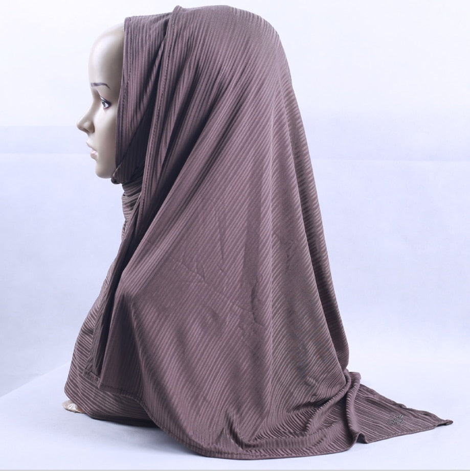 Fashion Pleated Stripe Scarf Women Muslim Jersey Hijabs Shawl hijeb femme Africa Headband Long Islam Underscarf Sjaal Bufandas