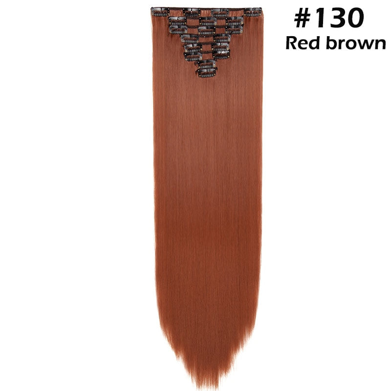 S-noilite Synthetic Pcs/set Long Straight Clip In On Hair Extensions Black Brown Red Pink Purple Fake Hairpieces For Women