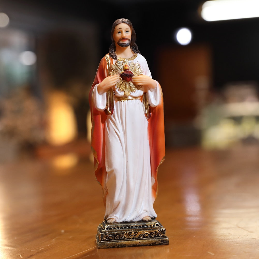 Zayton Jesus Statue Sacred Heart Figure Resin Sculpture Savior Figurine Catholic Christian Religious Gift Home Chapel Decoration