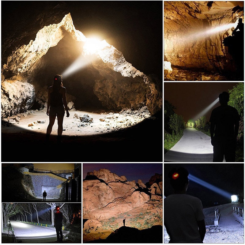 T20 LED Headlamp Rechargeable T6 COB 8 Modes Headlight Lamps 6000 Lumens Flashlight Zoomable Waterproof for Camping Fishing