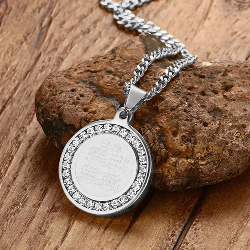 Vnox Islamic Necklace  Gold-color Round Necklace Religious Jewelry with Beautiful CZ Stone