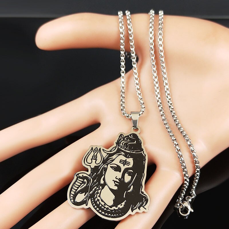 Black Enamel Stainless Steel Shiva Parvati Ganesha Indian Art Hindu God Figure Religious Necklaces Pendants Jewelry N3224S02