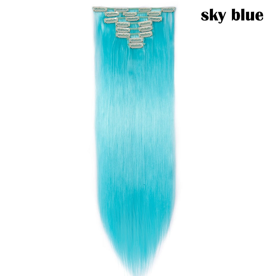 S-noilite Synthetic Pcs/set Long Straight Clip In On Hair Extensions Black Brown Red Pink Purple Fake Hairpieces For Women