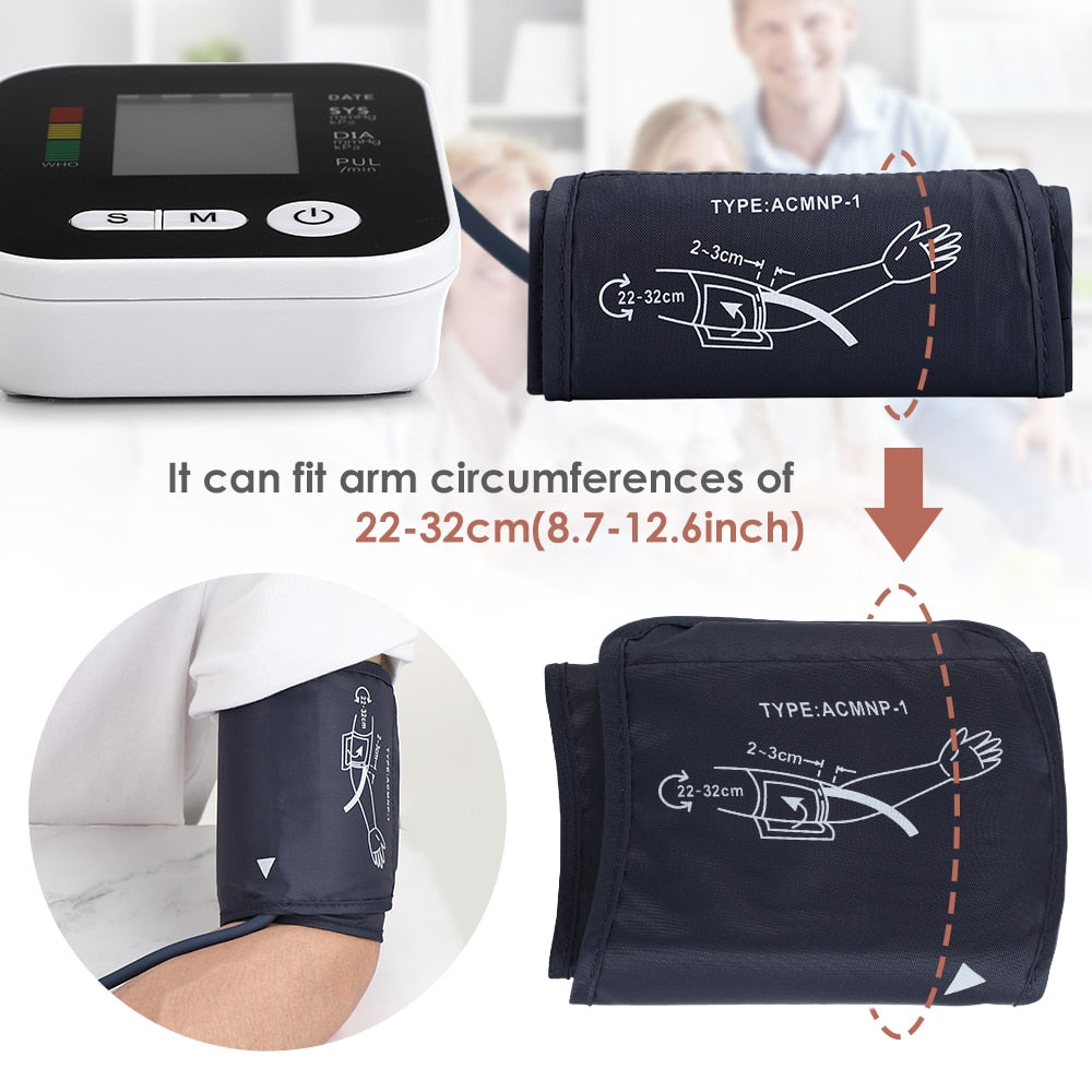 Electric Upper Arm Blood Pressure Monitor Digital Heart Beat Rate Pulse Meter Voice Alarm Automatic Home Blood Pressure Meter