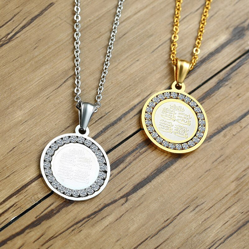 Vnox Islamic Necklace  Gold-color Round Necklace Religious Jewelry with Beautiful CZ Stone