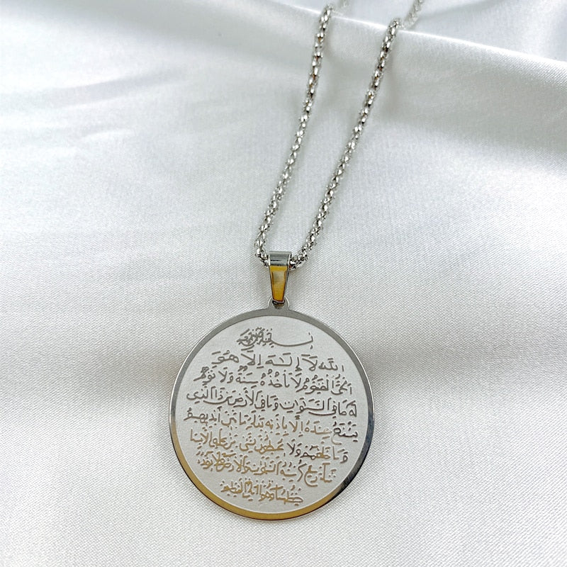 Personality Muslim Islam Religious Totem Quran Round Stainless Steel Pendant Necklace for Men Religious Jewelry