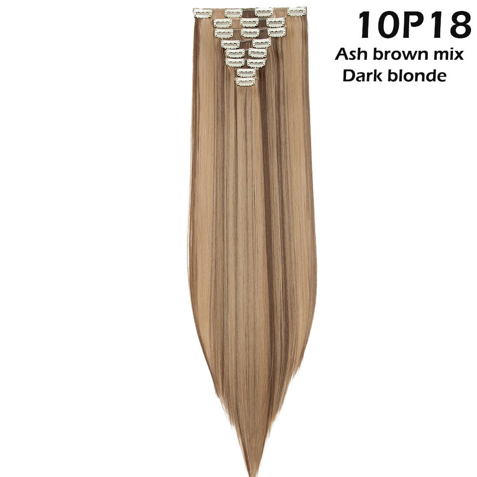 S-noilite Synthetic Pcs/set Long Straight Clip In On Hair Extensions Black Brown Red Pink Purple Fake Hairpieces For Women