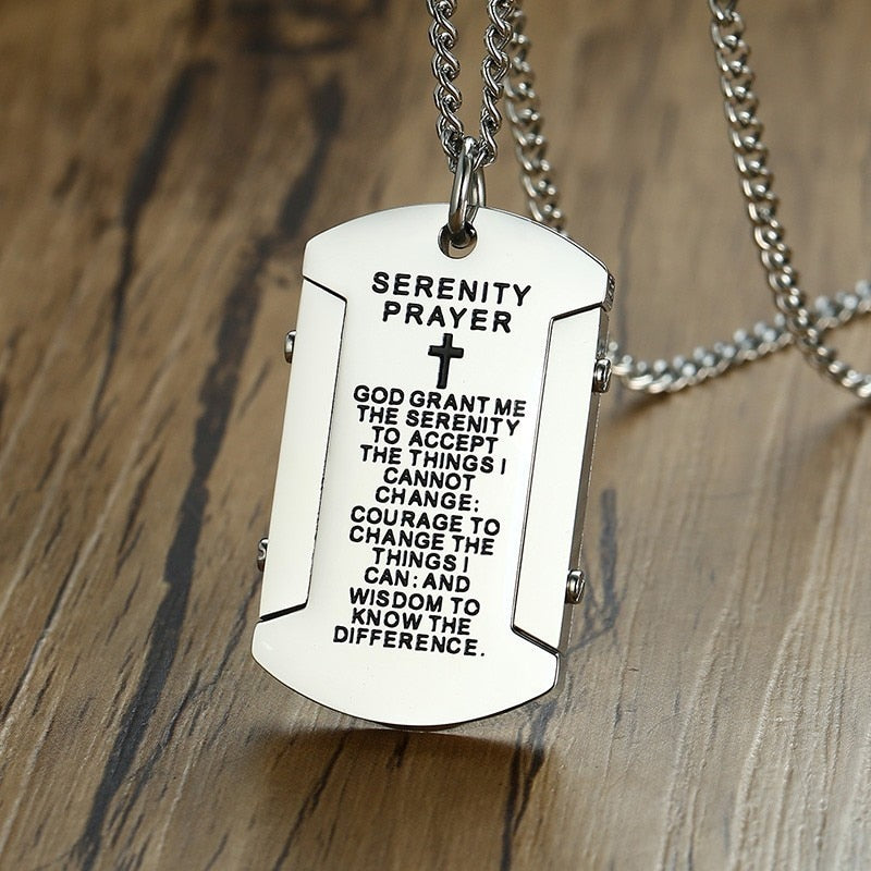 Vnox Mens Necklace with "God grant me the serenity" Stainless Steel Dog Tag Pendant Religious Male Colar Jewelry