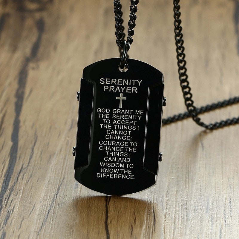 Vnox Mens Necklace with "God grant me the serenity" Stainless Steel Dog Tag Pendant Religious Male Colar Jewelry