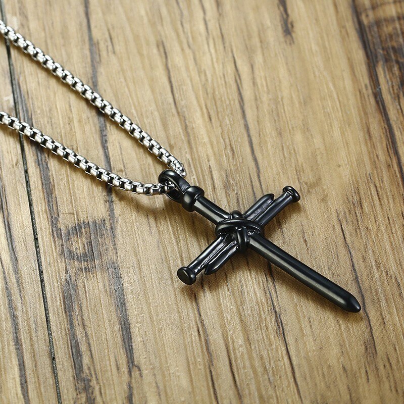 Vnox Stylish Nail Cross Pendant Necklace for Men,Stainless Steel Religious Jewelry Punk Christian Prayer Male Collars