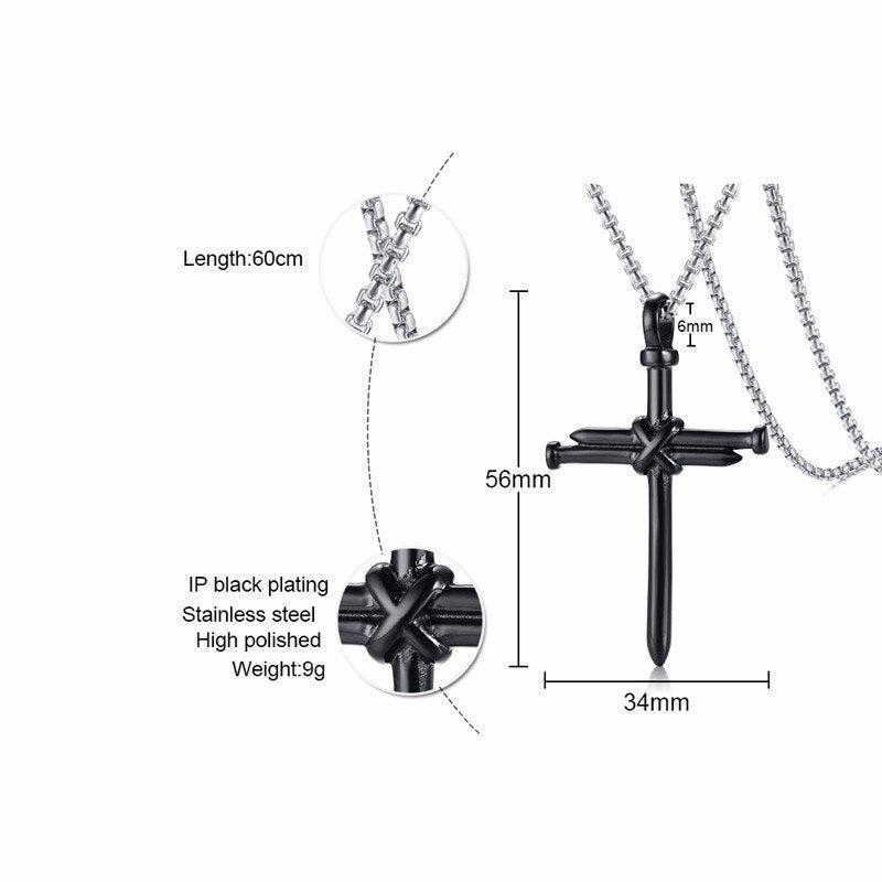 Vnox Stylish Nail Cross Pendant Necklace for Men,Stainless Steel Religious Jewelry Punk Christian Prayer Male Collars