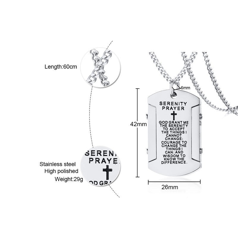 Vnox Mens Necklace with "God grant me the serenity" Stainless Steel Dog Tag Pendant Religious Male Colar Jewelry
