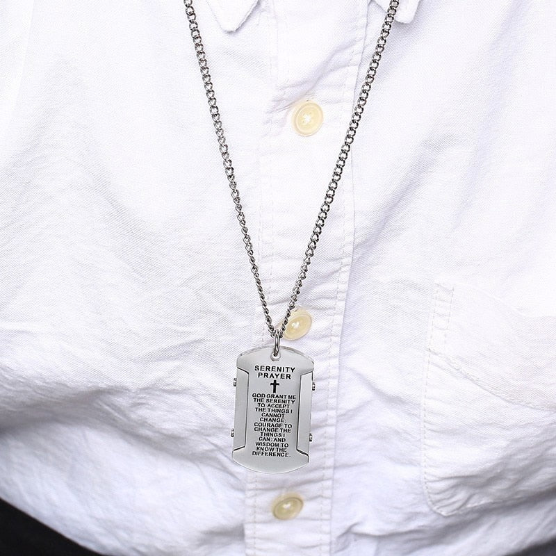 Vnox Mens Necklace with "God grant me the serenity" Stainless Steel Dog Tag Pendant Religious Male Colar Jewelry