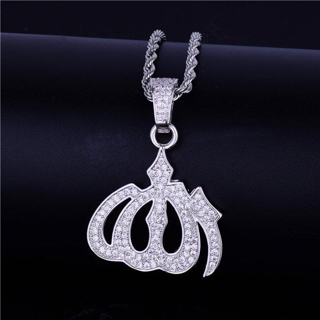 Iced Religious Allah Pendant God Arabic Pendant Gold Color Cubic Zircon Men's Hip Hop Jewelry
