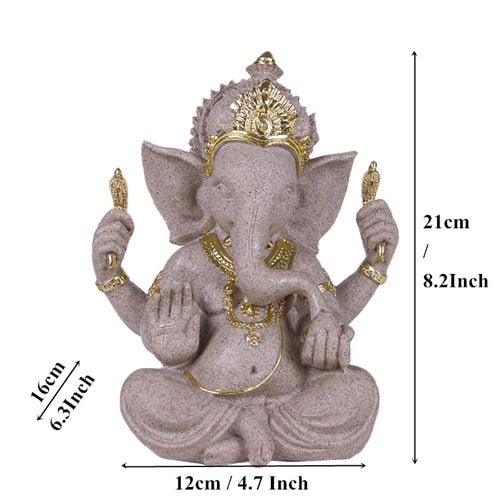 VILEAD Sandstone Indian Ganesha Elephant God Statue Religious Hindu Elephant-Headed Fengshui Buddha Sculpture Home Decor Crafts