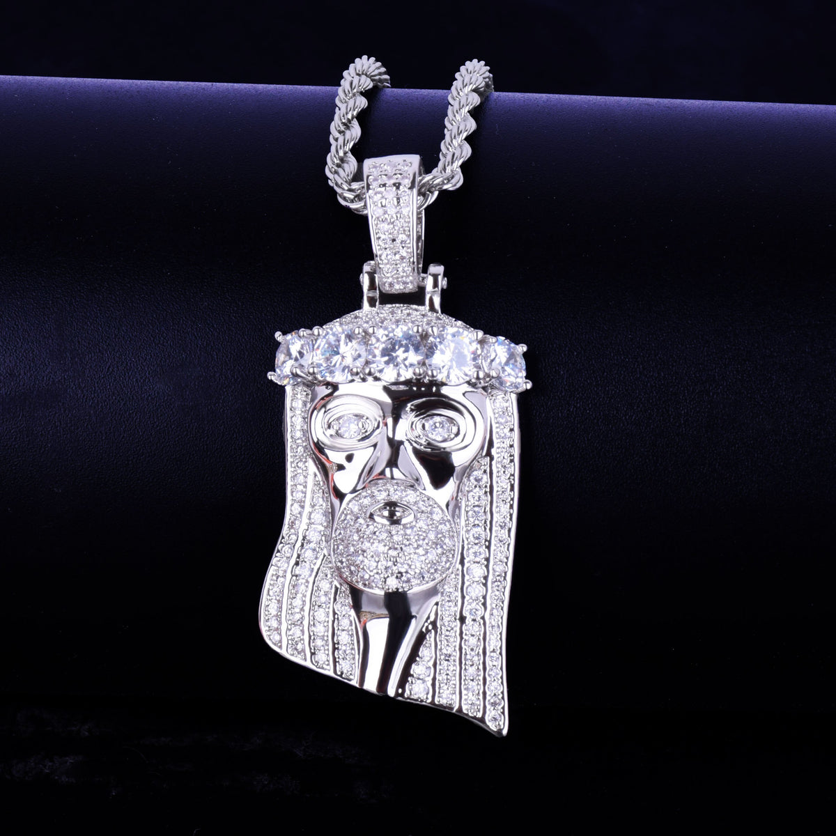 Iced Religious Jesus Head Pendant Necklace Gold Color Bling Cubic Zircon Men's Hip Hop Jewelry For Gift