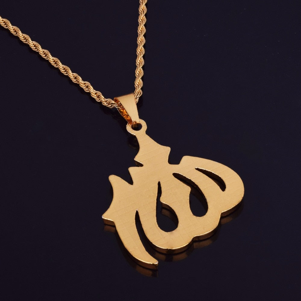 Religious Muslim Jewelry Hip Hop Style Gold Color Bling Crystal Islamic Allah Necklaces &amp; Pendants For Men/Women