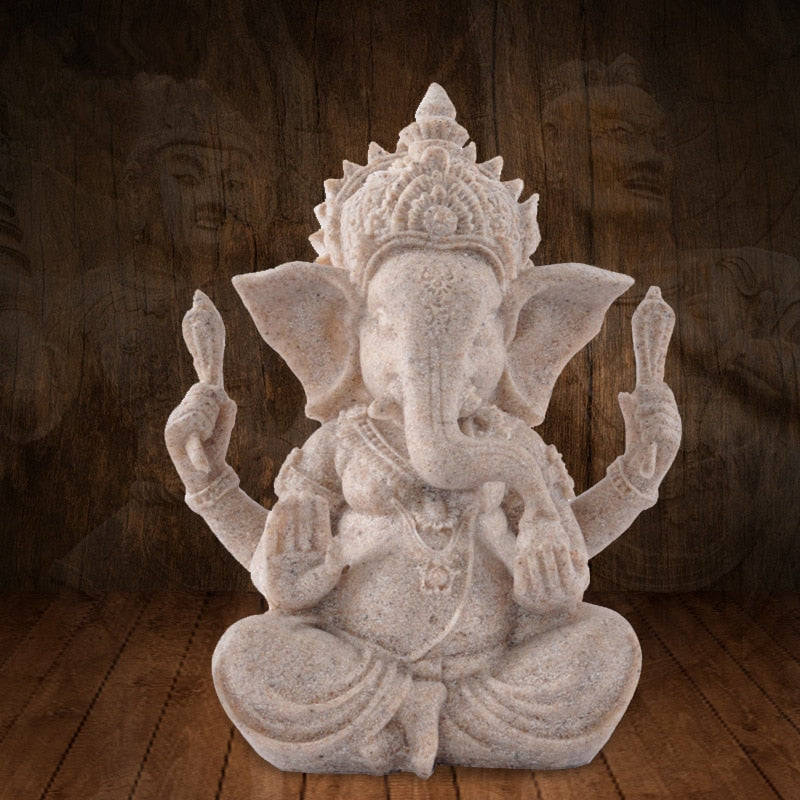 VILEAD Sandstone Indian Ganesha Elephant God Statue Religious Hindu Elephant-Headed Fengshui Buddha Sculpture Home Decor Crafts