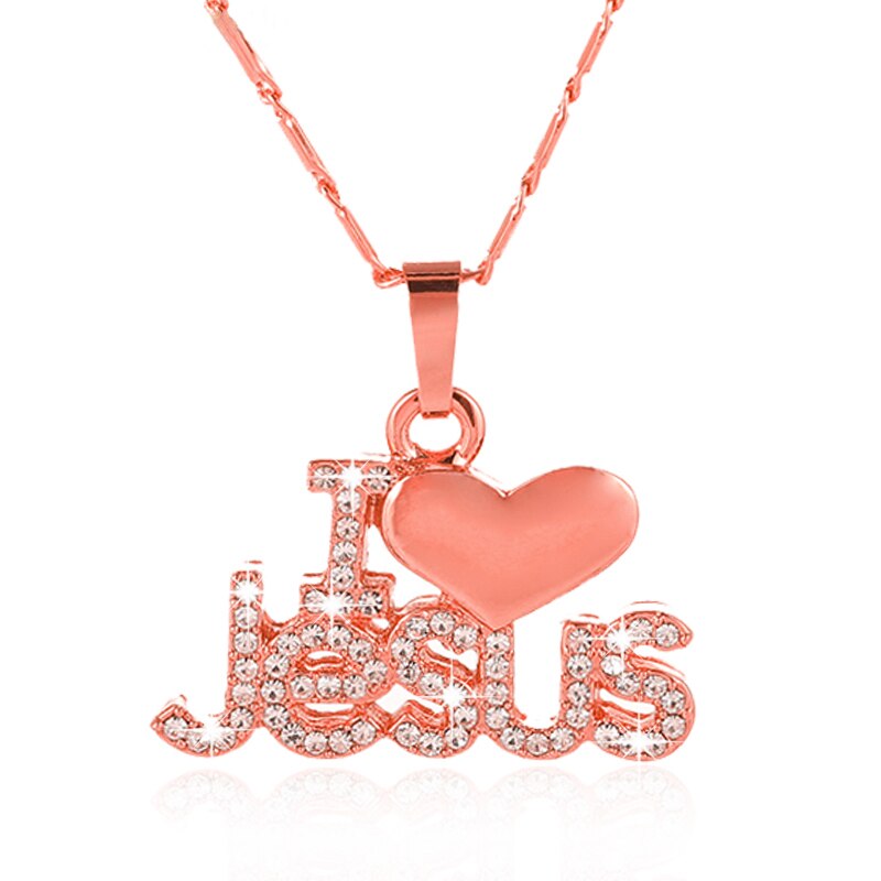 Fashion Religious I Love Jesus pendant necklace for women gold/rose gold Christian jewelry accessories gift