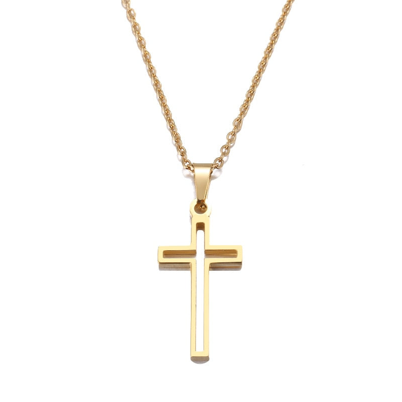 DOTIFI Stainless Steel Necklace For Women Lover's Gold And Rose Gold Color Chain Cross Necklace Small Cross Religious Jewelry