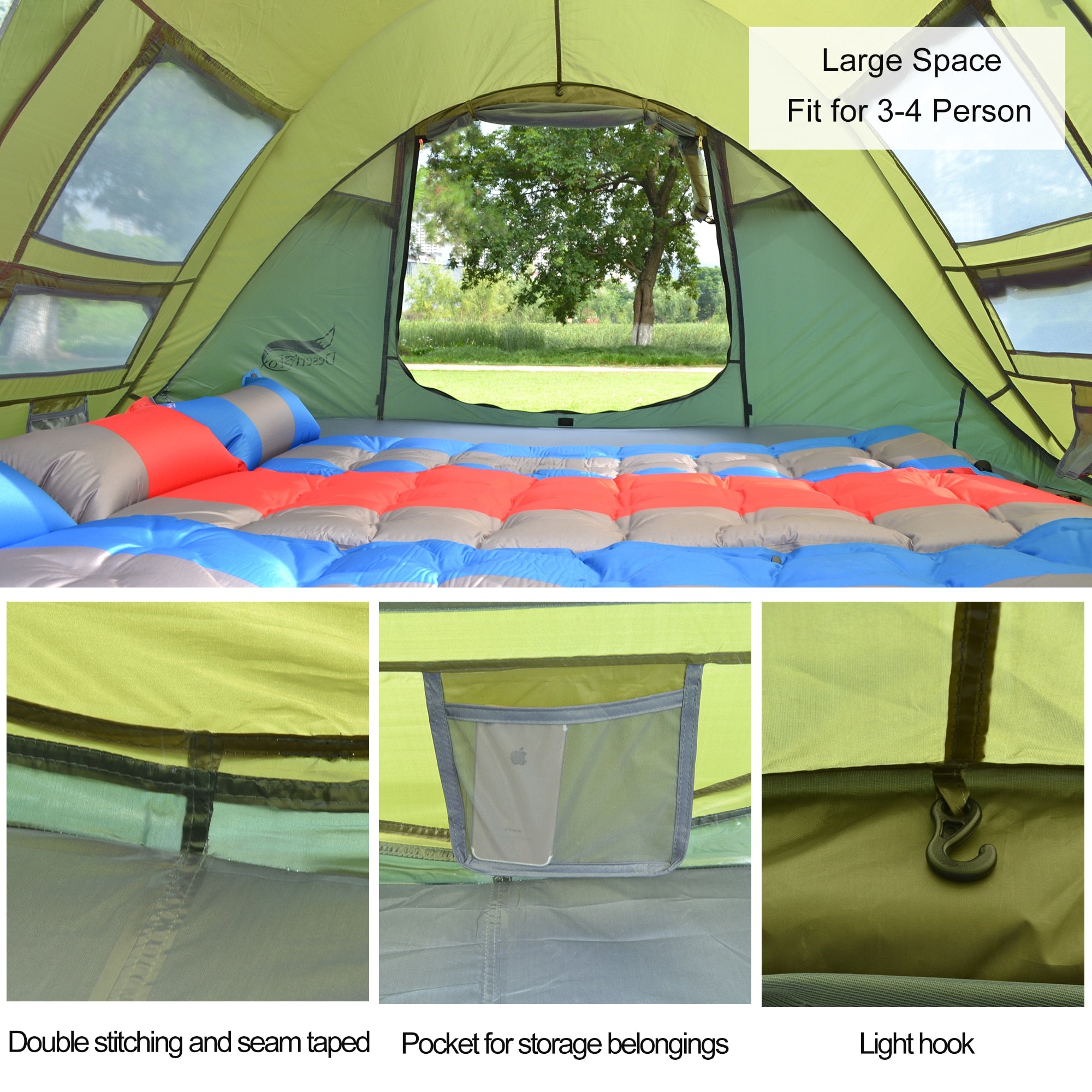 Desert&amp;Fox Automatic Pop-up Tent, 3-4 Person Outdoor Instant Setup Tent 4 Season Waterproof Tent for Hiking, Camping, Travelling