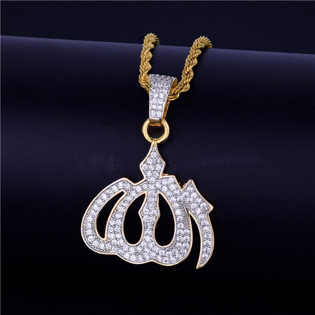Iced Religious Allah Pendant God Arabic Pendant Gold Color Cubic Zircon Men's Hip Hop Jewelry