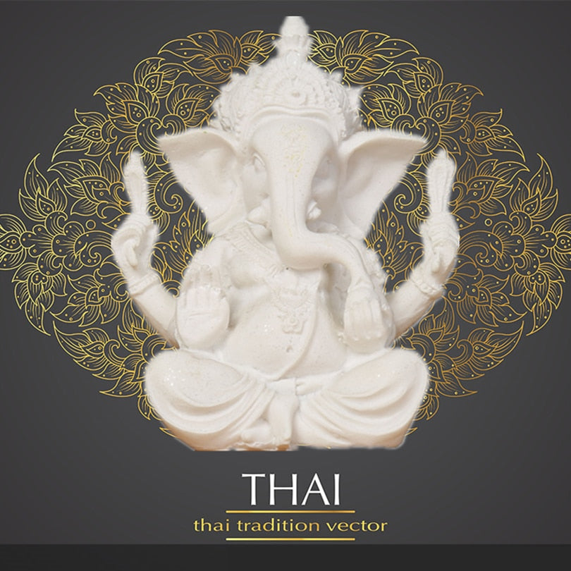 VILEAD Sandstone Indian Ganesha Elephant God Statue Religious Hindu Elephant-Headed Fengshui Buddha Sculpture Home Decor Crafts