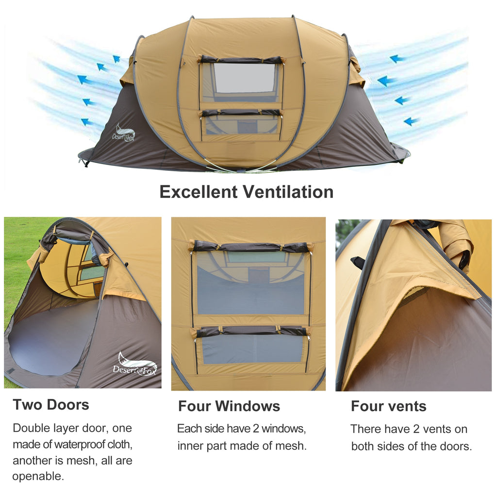 Desert&amp;Fox Automatic Pop-up Tent, 3-4 Person Outdoor Instant Setup Tent 4 Season Waterproof Tent for Hiking, Camping, Travelling