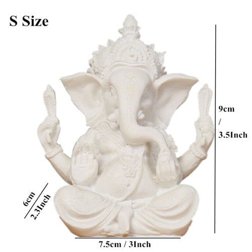 VILEAD Sandstone Indian Ganesha Elephant God Statue Religious Hindu Elephant-Headed Fengshui Buddha Sculpture Home Decor Crafts