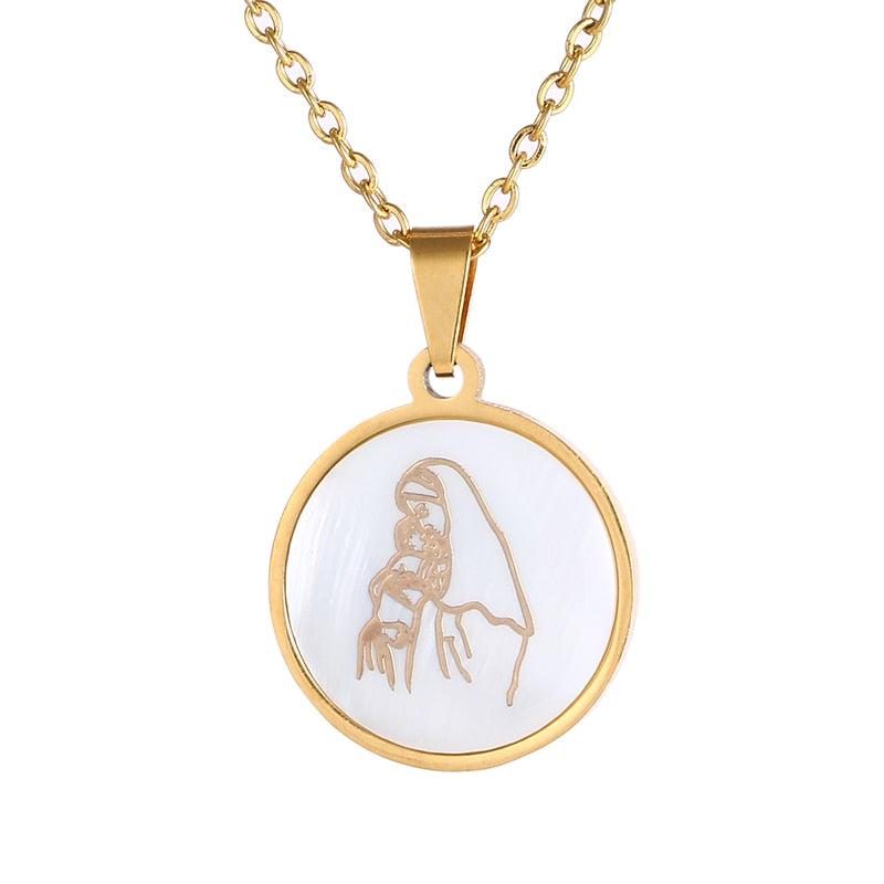 Religious Catholic church Amulet Necklace Stainless Steel Virgin Mary Pendant Necklace with women gold/Steel color jewelry
