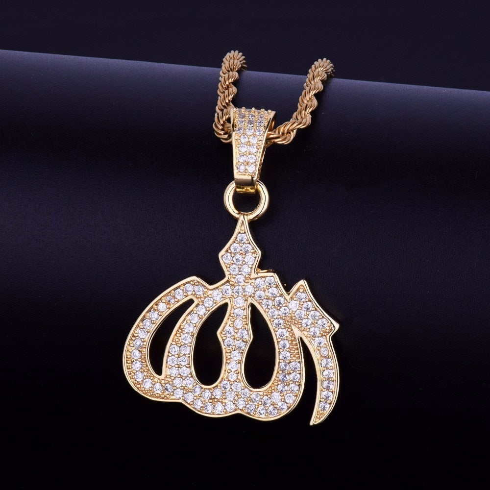 Iced Religious Allah Pendant God Arabic Pendant Gold Color Cubic Zircon Men's Hip Hop Jewelry