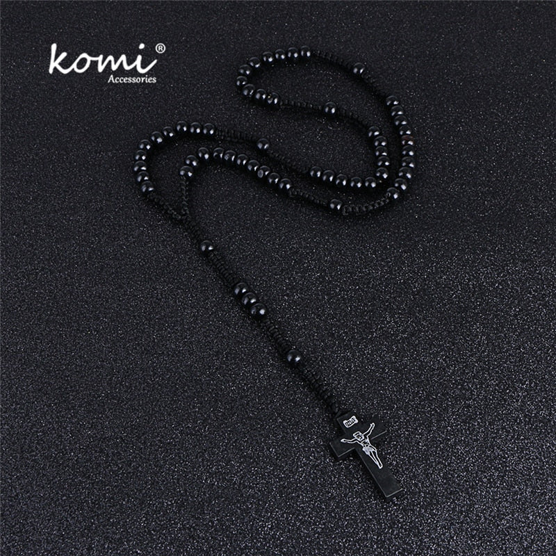 Komi Wholesale Catholic Orthodox 8mm Wooden Rosary Beads Brand Necklaces Religious Jesus Praying Necklaces  Beads Jewelry