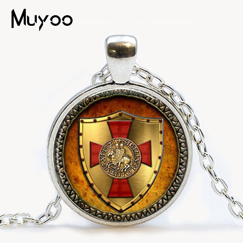 The Knights Templar Pendant jewelry Vintage Religious Knight Spirit Style Glass Cabochon Necklace Mens Gifts