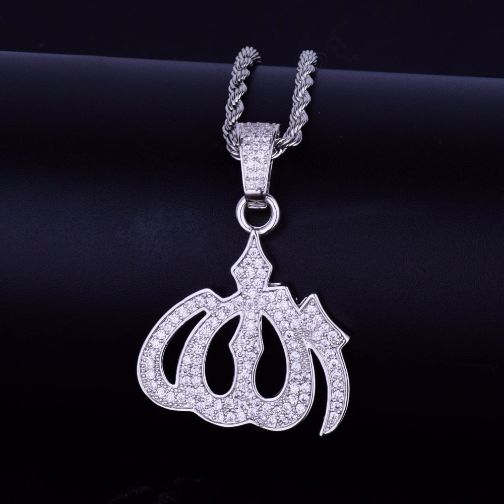 Iced Religious Allah Pendant God Arabic Pendant Gold Color Cubic Zircon Men's Hip Hop Jewelry